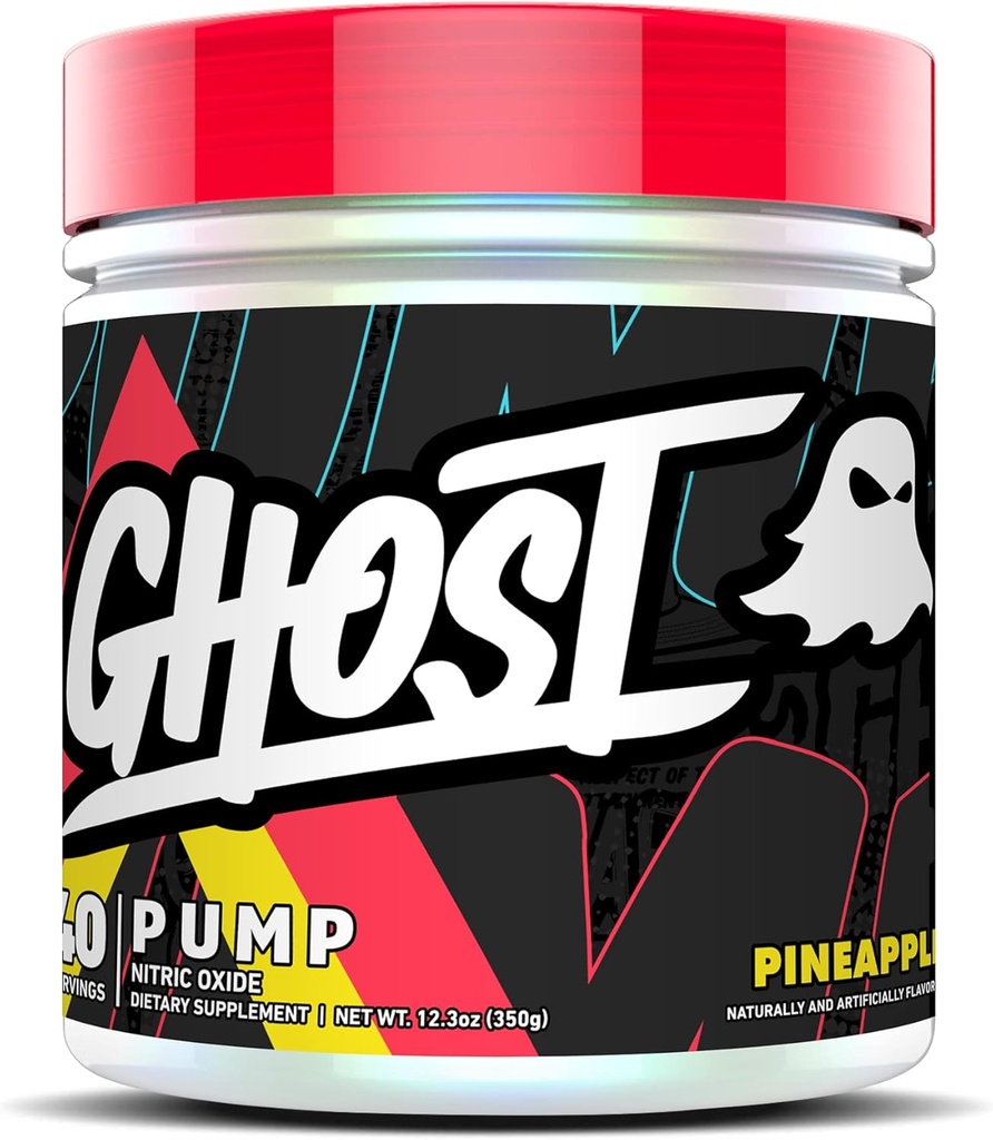 GHOST Pump Nitric Oxide Powder, Ananász - 40 Servings - Sugar- Free & Stim- Free Pre- Edzés kiegészítők - L- Citrullin, Arginine Nitrate & L- Glutation - Soy & Gluten- Free, Vegan