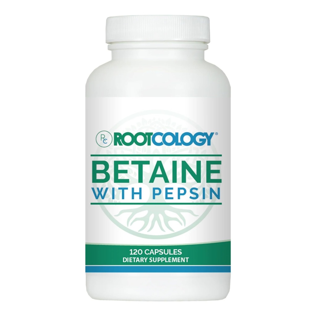 Rootcology by Dr. Izabella Wentz | Betaine with Pepsin | 750mg Betaine HCl with 50mg Pepsin for Digestion Support | 120 Capsules