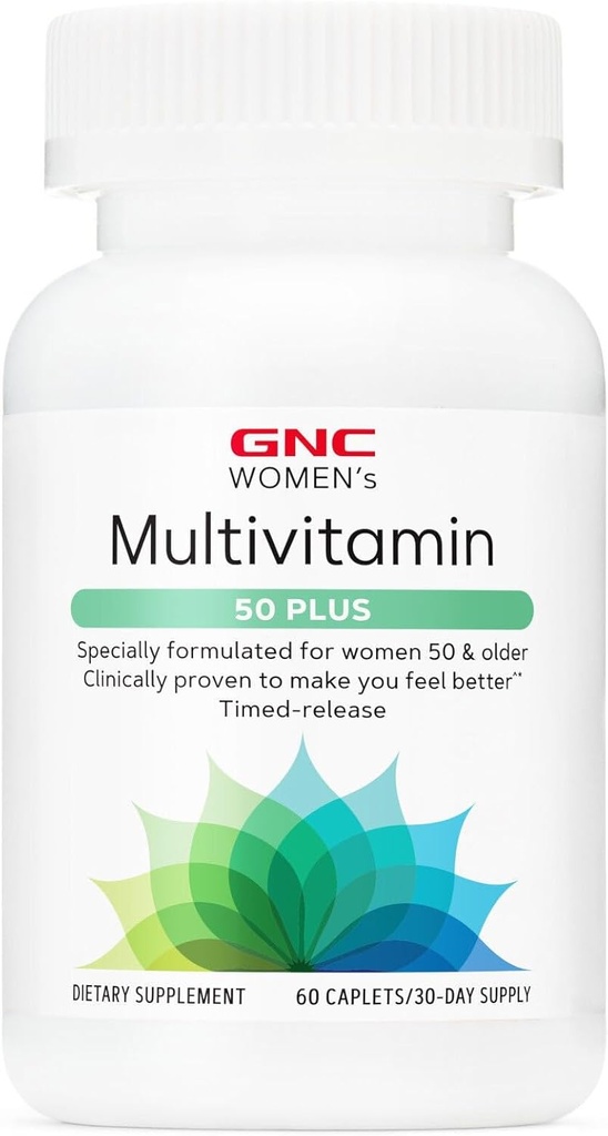 GNC Women's Multivitamin 50 Plus, Supporta Bone, Occhio, Memoria, Cervello e Salute Della Pelle con Vitamina D, Calcio e B12, Aiuta ad aumentare la produzione di energia, 60 Caplets