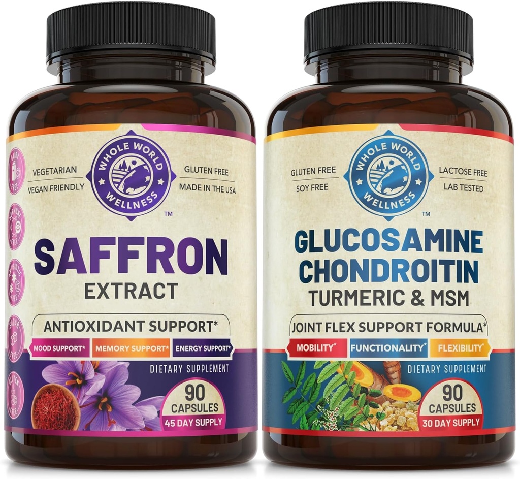 Pure Saffron Extract & Advanced Joint Support Bundle (каждая бутылка). Поддерживает настроение, повышение энергии, метаболическую функцию и здоровье суставов. Сделано в США.