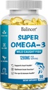 Tambahan Minyak Ikan Omega 3, 1280 mg Omega- 3 Acids Gendut termasuk EPA dan DHA, Wild- Caught Burpless Fish Oil Suplemen Jantung, Otak dan Mata Kesehatan, 90 Softgels