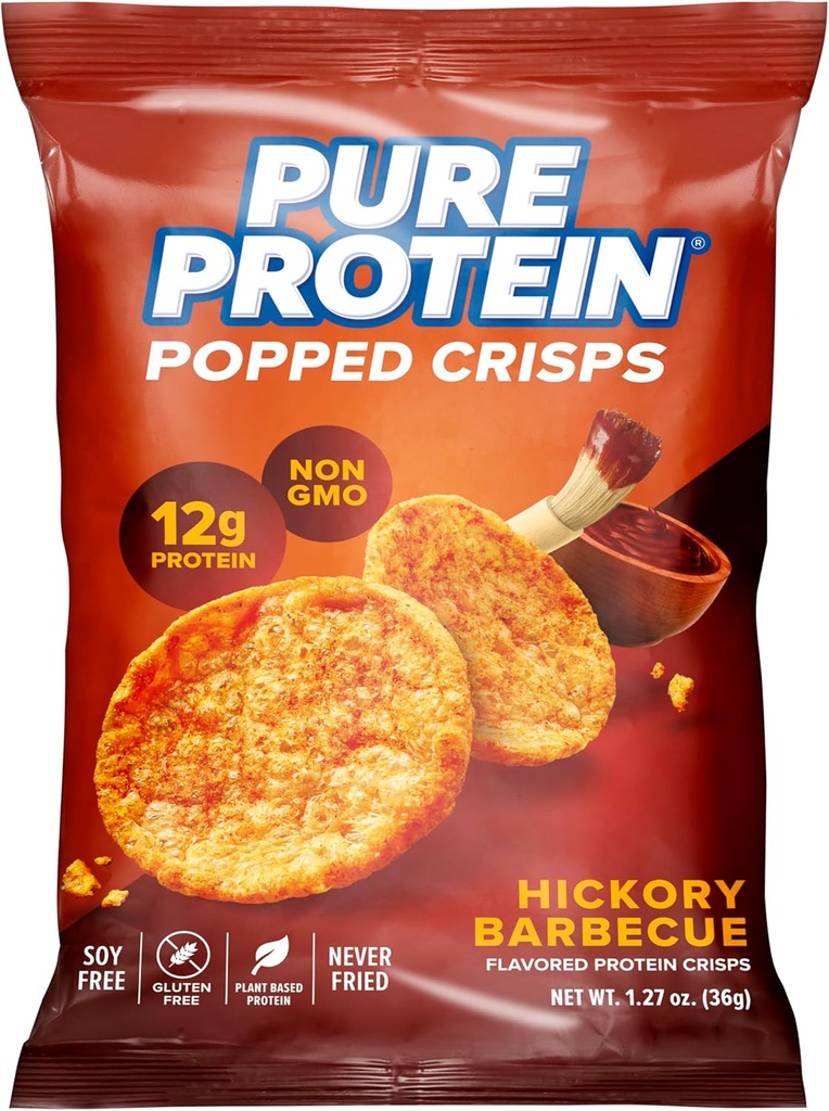 Чист протеин Poped Crisps, Hickory Barbecue, High Protein Snack, 12G Protein, 1.27oz., 12 Count