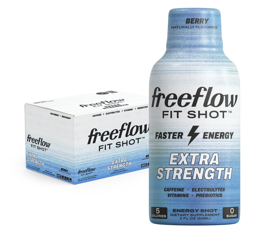 Freeflow Fit, Extra Strength Energy Shot, Berry (2 Ounce Shot, Pack de 12) - 150mg de cafeína por tiro, Zero Calorie, Zero Sugar Energy Shot ...