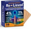 Helpotettu 4% Lidokaiinia Patchs with Mentol - Maximum Strength Pain Relief for Back, Polvi- ja lihaskipu - Nopeasti toimivat lääkelaastarit - Valmistettu USA - 6