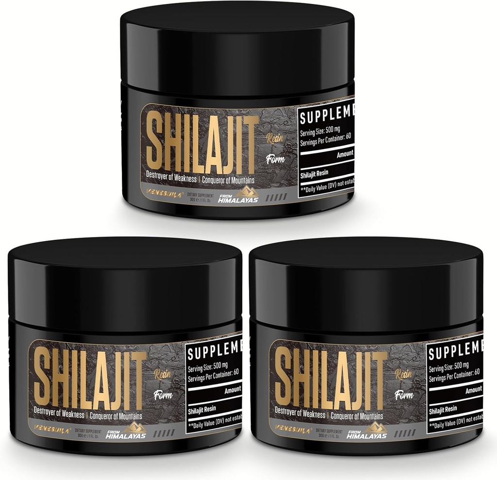 Shilajit Resin - Organic Shilajit Resin Third Party Tested Rich in 85+ Trace Minerals, Gold Grade Himalayan Pure Shiljait for Energy (1 Fl Oz (Pack of 3))