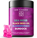 Organic Sea Moss Gummies with Black Seed Oil, Bladderwrack & Burdock Root | Irish Sea Moss Supplement 1000mg | 4 in 1 Advanced Formula 4X Stronger | Raspberry Flavor | Vegan | Non-GMO | Gluten-Free