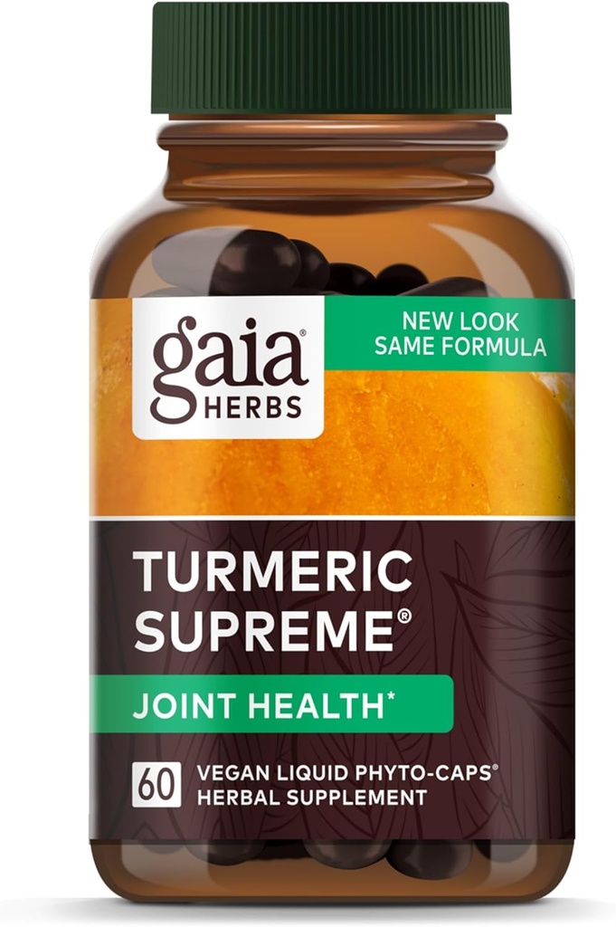 Gaia maitsetaimed Turmeric Supreme Joint Health - Joint Support Supplement - koos Quercetin, Black Pepper, Boswellia, Ingveri juur, Curcuminoidid, & More - 60 vedelat fütokapslit (15-päevane pakkumine)