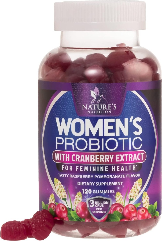 Progres for Women Gummies with Cranberry - 6 Premium Strain for PH Saldo, Digetical Health, Vaginal & Imune Dukung, 3 Milyar CFU, Women Probiotic Gummy for Feminine Health - 120 Gummies