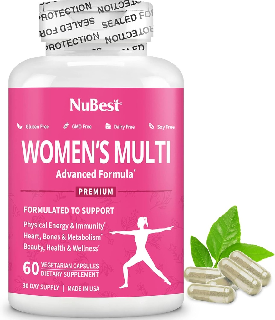 Multivitamin per a Dones amb 39 Key Nutiends, Essencials, Mines, Mines, Horny Goated, Maca, Wild Yam, Red Claver, Cranberry, Arginine, Herbal suplementari doxa 60 Vegan Capsles, 1 Presty