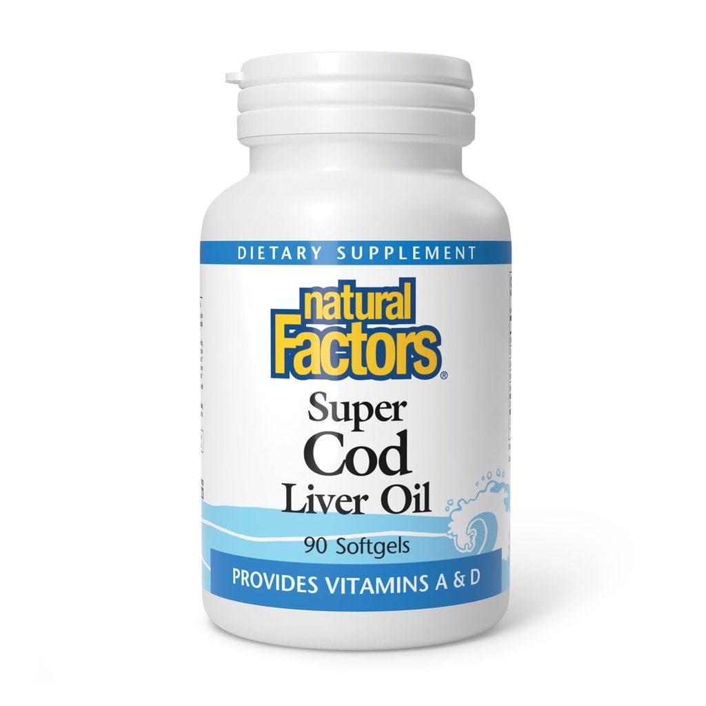 Natural Factors Super Cod Liver Oil - Supports Immune System Function, Healthy Vision, Skin, Bones & Teeth - Vitamins A & D - 90 Softgels (90 Servings)