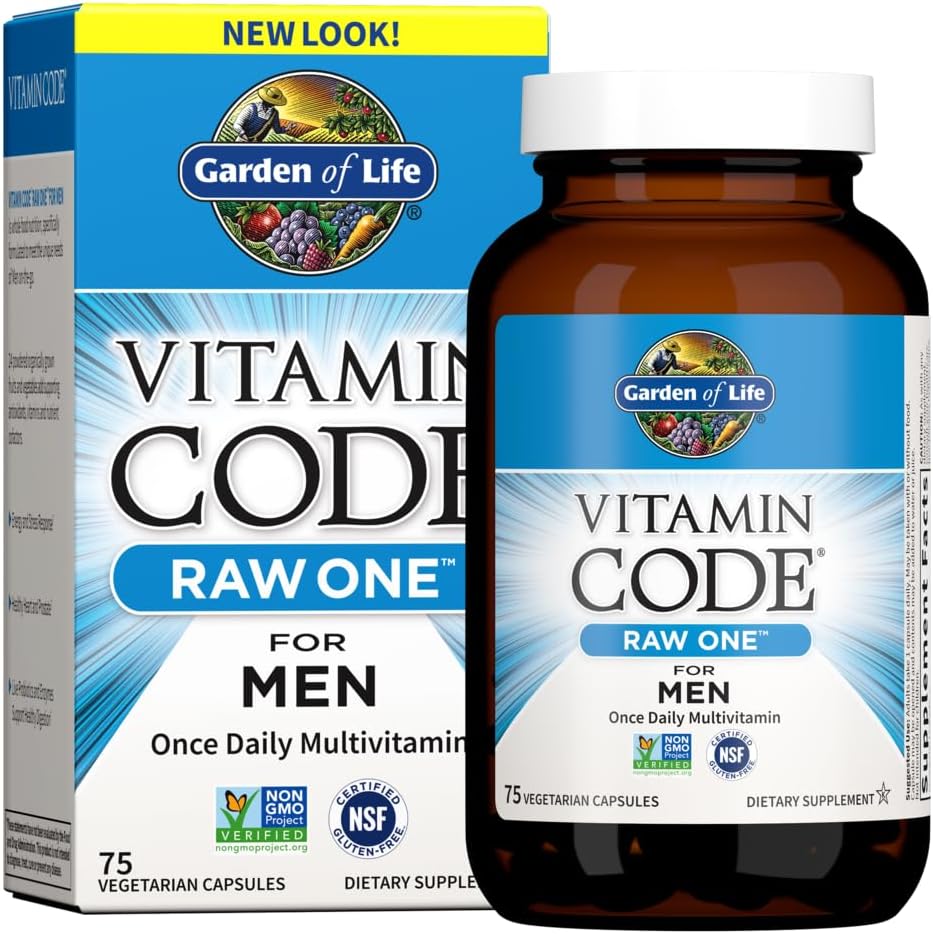 Garden of Life Vitamine Code Raw One for Men, Once Daily Multivitamine, 75 Capsules, One a Day Heren Vitaminen Plus Fruit, Veggies & Probiotica for Mens Health, Vegetarische Multivitaminen