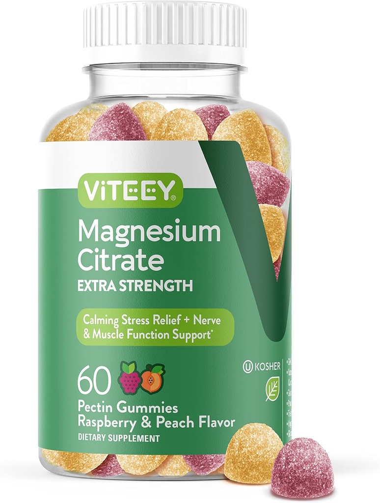 VITEEY Magnesium Gambreies per a adults - 170mmg de Magnesi Citmi Gummmy per a Calmar-se, dormir, suport de funcions de Nerve i Muclecles - Vegan, Guten Free - 60 comte