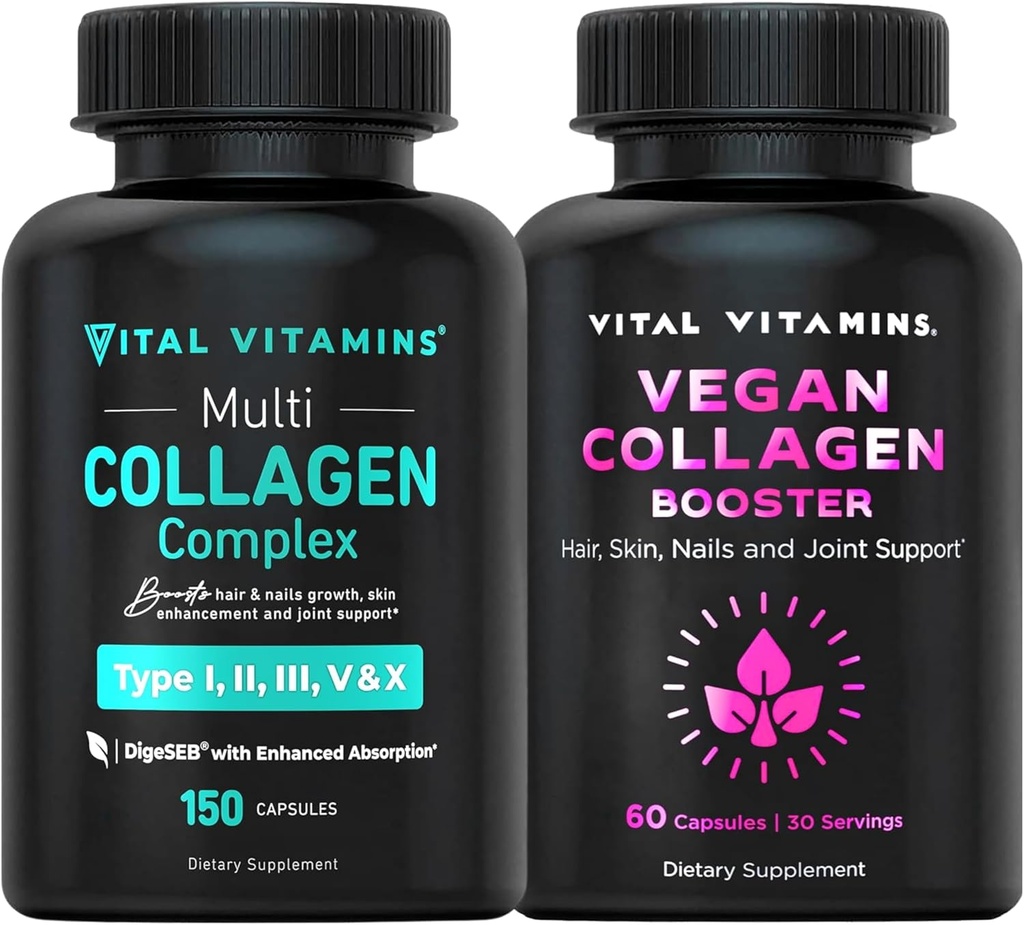 Vitamines vitales Pilules multicollagènes (150 ct) + Booster végétalien de collagène (60 ct)