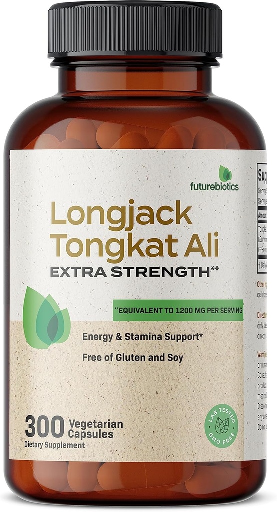 Futurebiotics Longjack Tongkat Ali Extra Strength Energy & Stamina Support - 비 GMO, 300 채식 캡슐