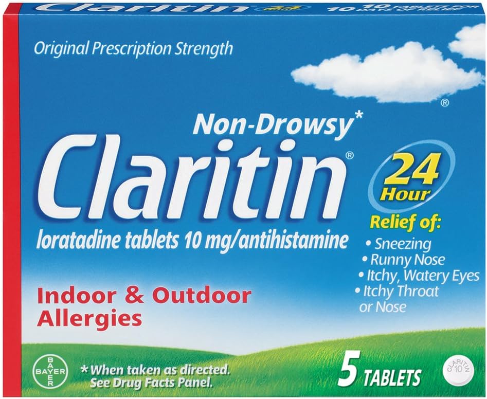 Claritina 24 horas Alergias no somnolientas Tablas,10 mg, 5 Cuenta (708164)