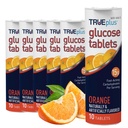 TRUEplus Glucose Tablets, Chewable, Orange Flavor, 15g Fast-Acting Carbohydrates, Fat Free, Gluten Free, Boost Energy, 10 Count, 6 Tubes