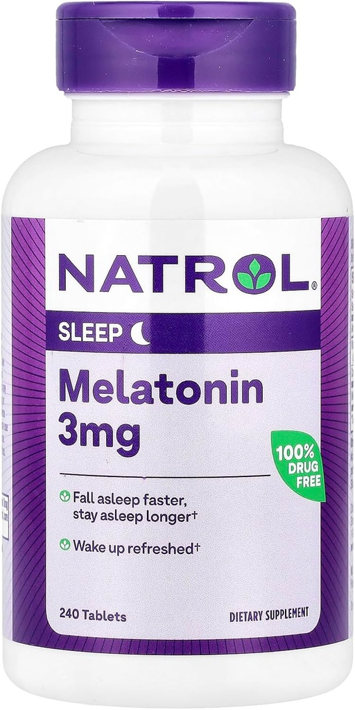Natrol Melatonine helpt u vallen Slaap sneller Blijf langer slapen Sneller Absorptie 100 Vegetarisch 3mg, (Tablets), 240 Tellen