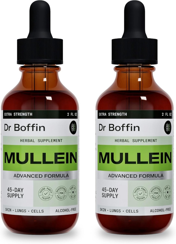 Mullein Leaf Liquid Extract 2 Fl Oz (Pack of 2) - Extra Strenght Yellow 124; Advanced Formula - Natural Supplement Liquid Tincture - Lung Cleanse and Detox - oddechowe zdrowie i immunologiczne dropy wsparcia