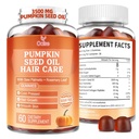 Pumpkin Seed Oil with Saw Palmetto Gummies, 3500mg Per Serving, Cold Pressed, with Rosemary Leaf, Zinc, Hydrolyzed Collagen Peptides, Pumpkin Seed Oil for Hair Growth, Vegan, 60 Counts
