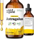 Wild & Organic Astragalus Tinktur - Immun Support Supplement w / Astragalus Root Extract - Vegansk Tinktur for immunisme - Sukker & alkohol-fri drops - 4 fl oz