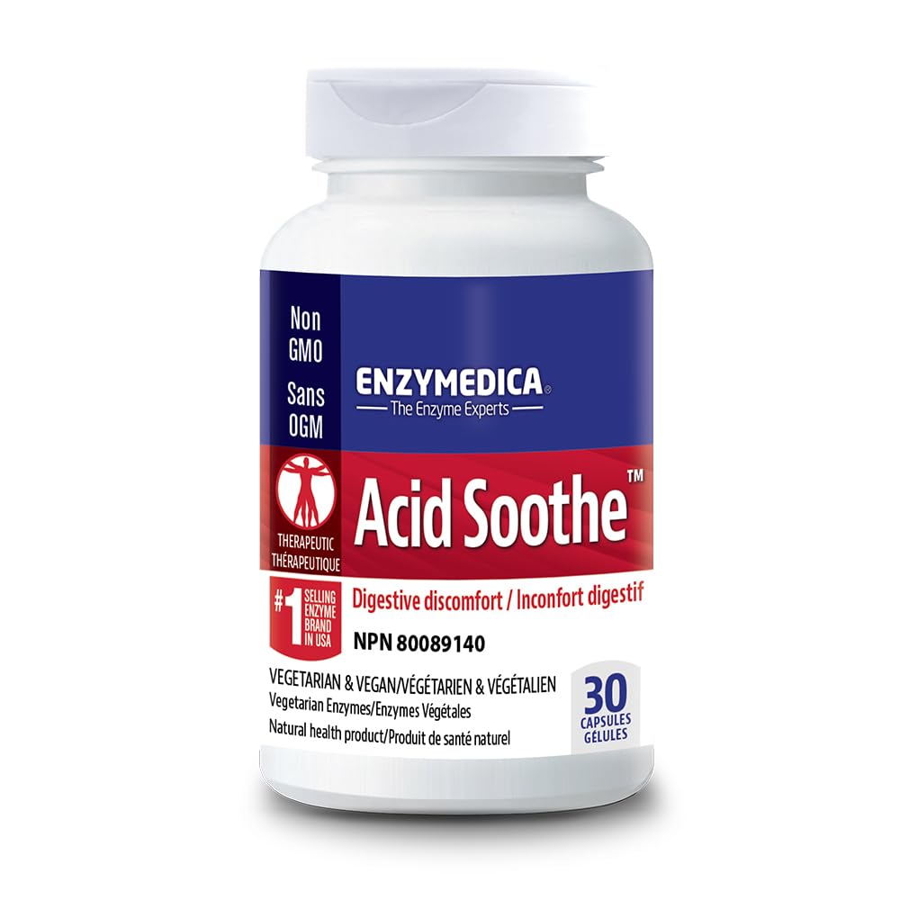 Enzymedica, Acid Soothe, Support for Occasional Heartburn, 3-in-1 Formula with Enzymes & Soothing Herbs, 30 Count