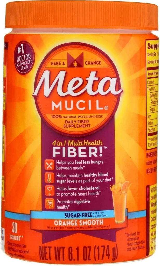Metamucil Daily Fiber Supplement / Therapy for Regularity, Sugar Free, Orange Smooth, 6.1 oz (Opakowanie po 3)