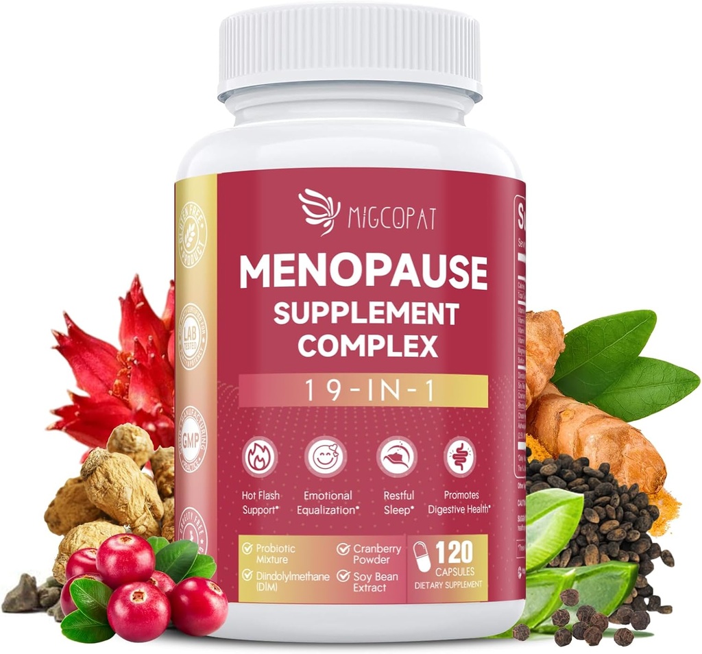 Menopausa Supplementi per le donne, 10 miliardi di CFU Probiotici, 19-in-1 Multivitamin&Ashwagandha Extract, DIM, bilancia ormonale, supporto Flash Hot, Night Sweats, Mood, Sleep|Vegan, 120 capsule