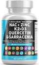 NAC Supplemento N-Acetyl Cysteine Vitamin D3 K2 Zinc Quercetin Sarracenia Purpurea Supporto immunitario | Elderberry Holy Basil Bee Propolis Bromelain L-Lysine Capsule Integratori Per Donne Uomini Adulti