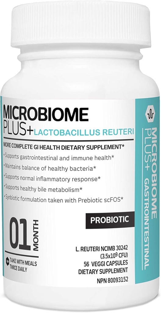 Microbiome Plus Gastrointestinalni probiotiki L Reuteri NCIMB 30242 Gate Prebavne dopolnila Kapsula, Alergija Sef & Gluten Brezplačno za moške in ženske (1 mesec dobave)