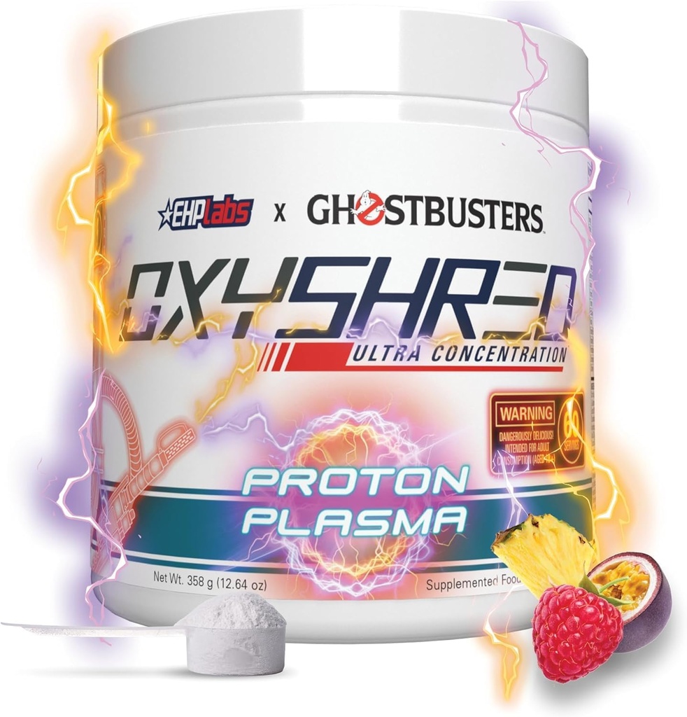 EHP Labs x Ghostbusters OxyShred Pre Workout Powder & Shredding Supplement - Preworkout Pulber atsetüül L-karnitiin, energia Boost Drink - Prooton Plasma, 60 Servings