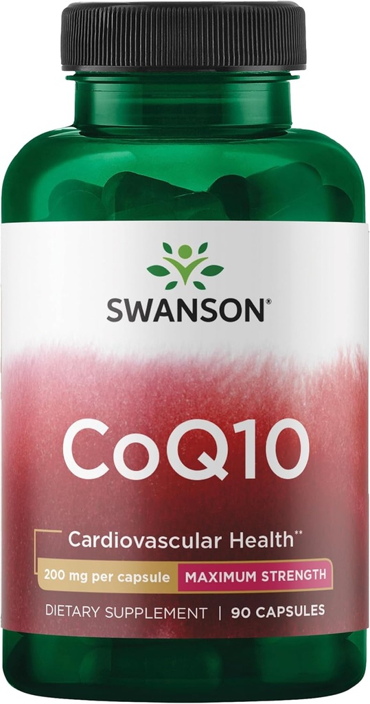 Swanson CoQ10 Énergie cérébrale cardiovasculaire et santé cardiaque Supplément de soutien antioxydant 200 mg 90 capsules