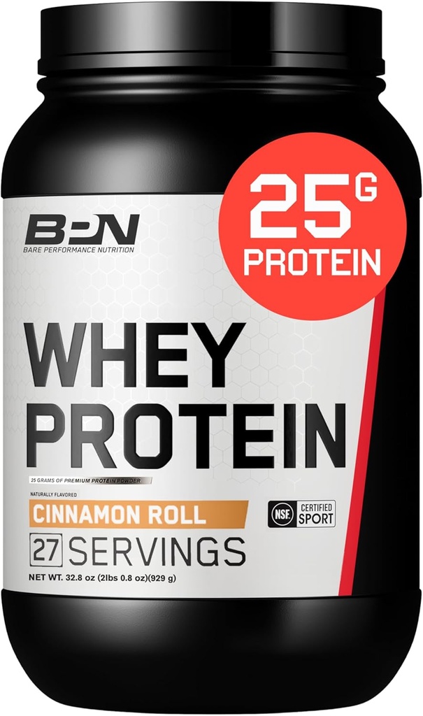 NUTRIÇÃO BARE DESEMPENHO, BPN Whey Protein + Casein Protein Powder Blend, Cinnamon Roll 25g Protein per Serving Suporta recuperação muscular magra, 27 Servings, Tested Third Party