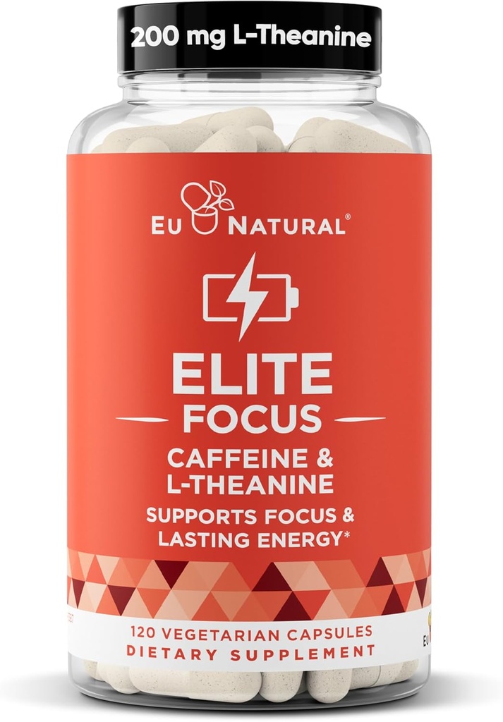Eliitkofeiini tabletid L-Theanine'iga - Jitter-Free Focused Energy Supplements - Puhas ja looduslik nootroopne virna nutikaks kognitiivseks jõudluseks - 120 pehmet kapslit
