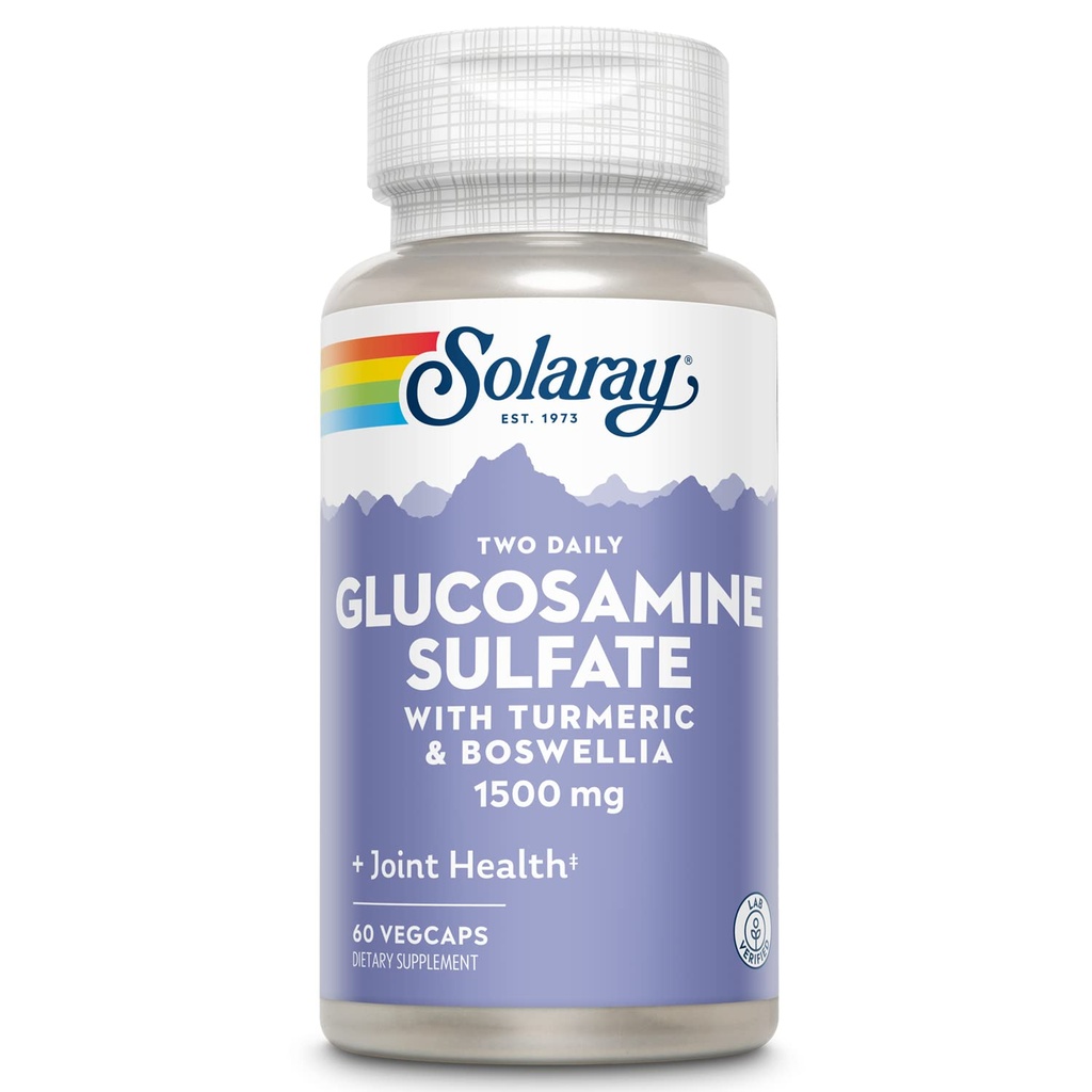SOLARAY Glucosamine Sulfate 1500mg with Turmeric & Boswellia, Joint Health Support, 60 VegCaps (30 Servings), Two Daily