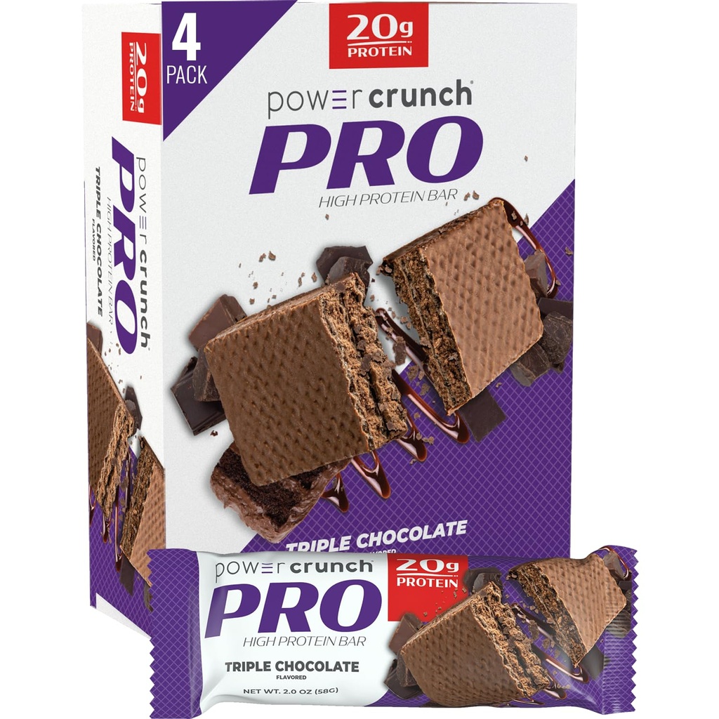 Power Crunch PRO Protein Wafer Bars, Snacks Protein Tinggi dengan Rasa Lezat, Triple Chocolate, Ounce 2.0 (4 Count)