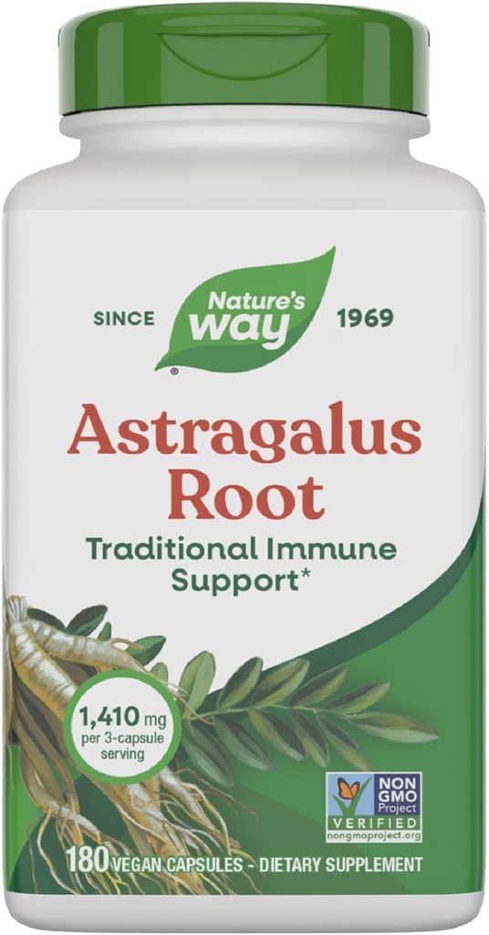 Nature 's Way Astragalus Root, Traditional Immunication Support *, 1,410 mg / 3- Capsule Serving, Non- GMO Project Ověřeno, Vegan 180 Kapsle (Balení květen Vary)