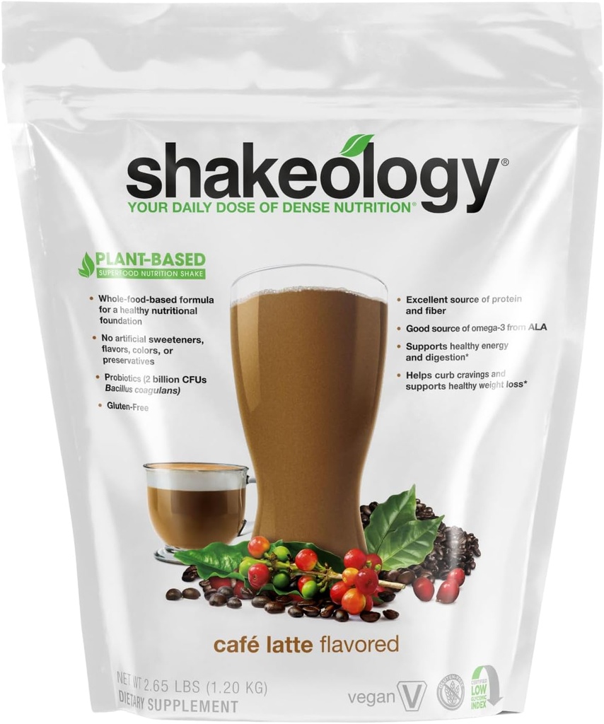 Shakeology Plant Protein Powder Blend – Gluten-Free Shake con vitaminas e minerais – axuda a soportar a perda de peso, músculo Lean, saúde Gut - café Latte, 30 servizos