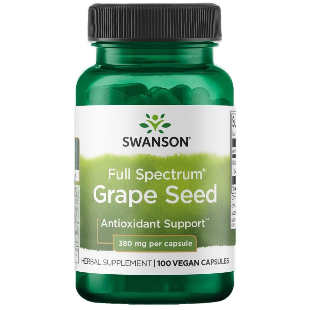 Swanson Grape Seed Heart Antioxidant Free Radicals Healthy Blood Pressure Support Polyphenols OPCS (Oligomeric Proanthocyanidins) Herbal Supplement 380 mg 100 Capsules