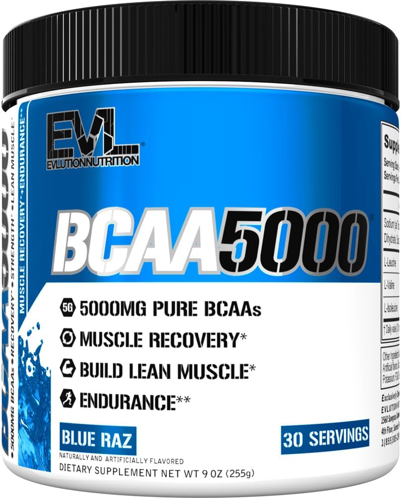 Eluce EVL BCAA Amino Acids Powder - BCAA Powder Post Workout Recovery Drink and Stim Free Pre Workout Energy - 5g Branched Chain Amino Acids Dodatek pro muže - Blue Raz
