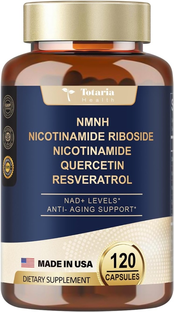 Totaria (1 Pack) NMNH (Dihydronicotinamide Mononucléotide) Supplément avec/Niacinamide (Vitamine B3), Trans-résvératrol, pour l'anti-vieillissement, énergie, focus