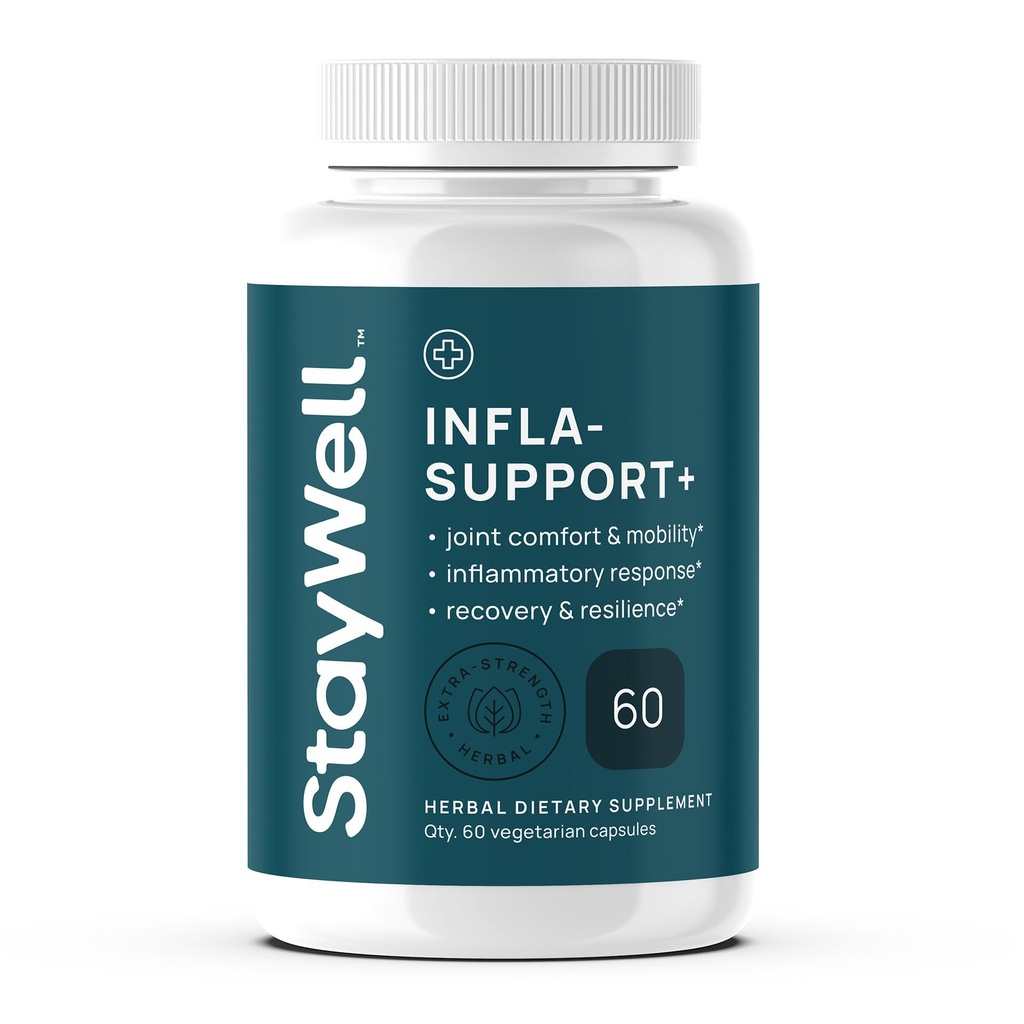 Stay-Well Naturals Infla-Support Plus- 750mg Herbal Supplement Blend with Curcumin and Ashwagadha Extract, Shatavari, Kavach, Fenugreek, Pippali, Guduchi, Shilajit, Goshura and Sunthi 60ct