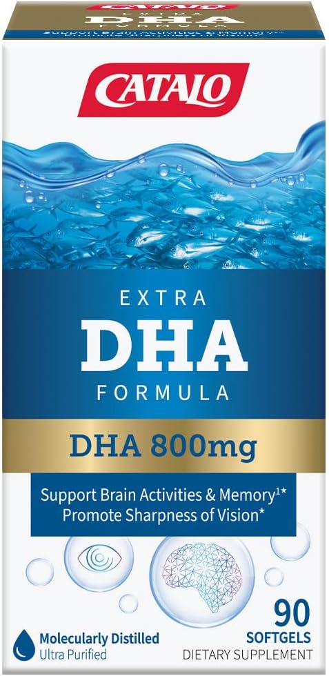 CATALO Extra DHA Formula, 800mg DHA zerbitzatu bakoitzeko, Ocean Fish Oil Softgel Natural Lemon Flavor, Advanced Molecular Distillation, Easy-to-Swallow, No Artificial Colors & Preservatives - 90 Softgels