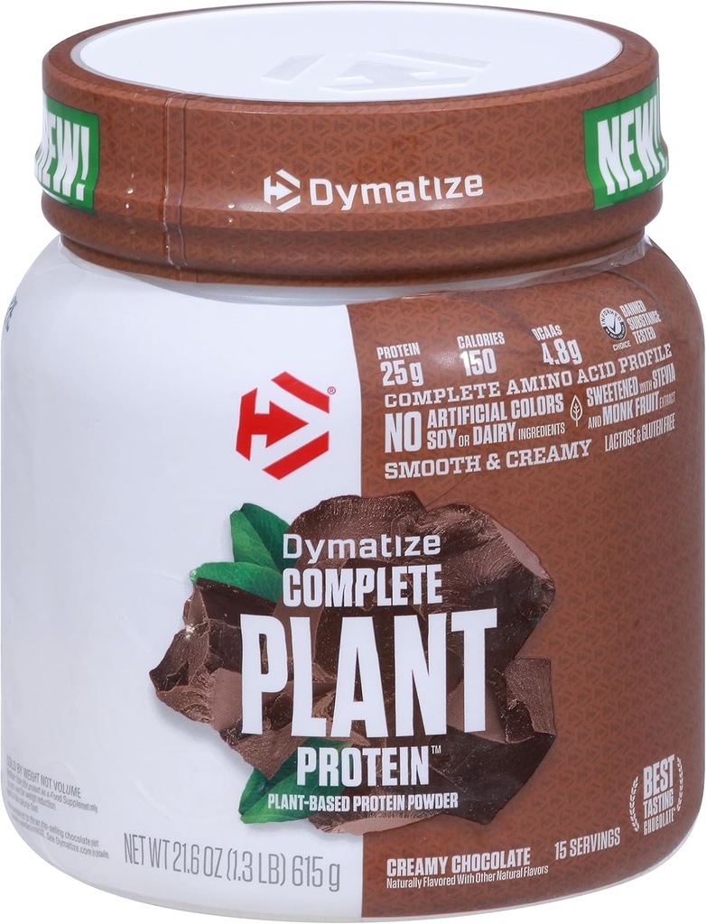Dymatize Vegan Plant Protein, Romige Chocolade, 25g Proteïne, 4.8g BCAA's, Complete Aminozuur Profiel, 15 Servers
