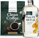Natural Force Dark Roast Clean Coffee + Organic Pure C8 MCT Oil Bundle - 100% C8 MCTs & Mold & Mycotoxin Free Coffee - Non-GMO, Keto, Paleo och Vegan - 12 Oz och 32 Oz