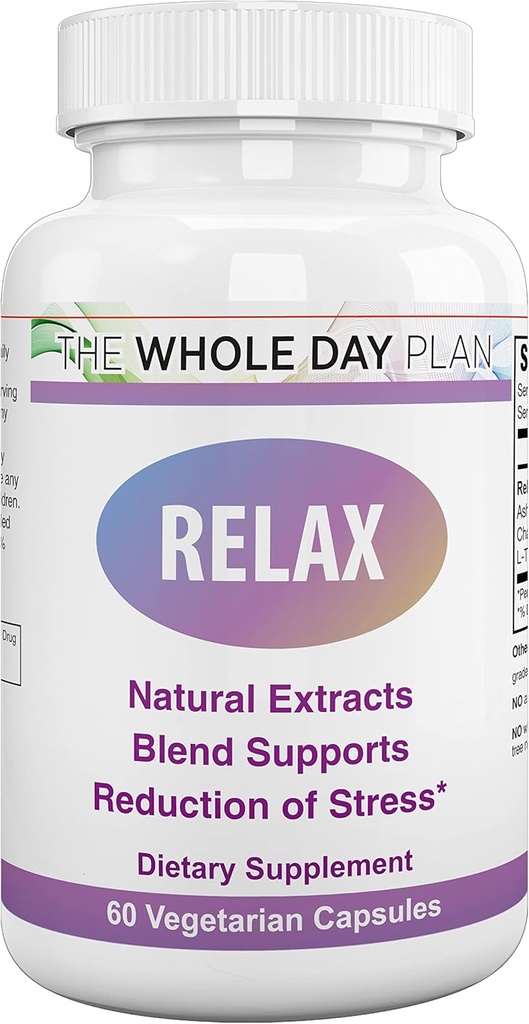 Rahatlayın - Support Supplement, Natural Stress Relief with Ashwagandha, Chamomile, L-Theanine Helps Calm, Focused ve Daha İyi Uyku Geliştireceksiniz, 60 Capsules