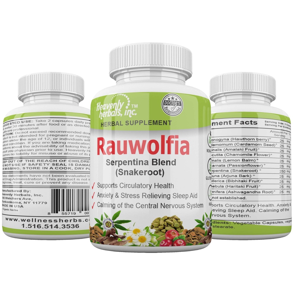Rauwolfia Serpentina Blend (Snakeroot), 1000mg per Serving - Organic Herbal Supplement - Ayurvedic Herb & Natural Remedy -Supports Circulatory Health, Cardiovascular Health Aid– 60 Ct.