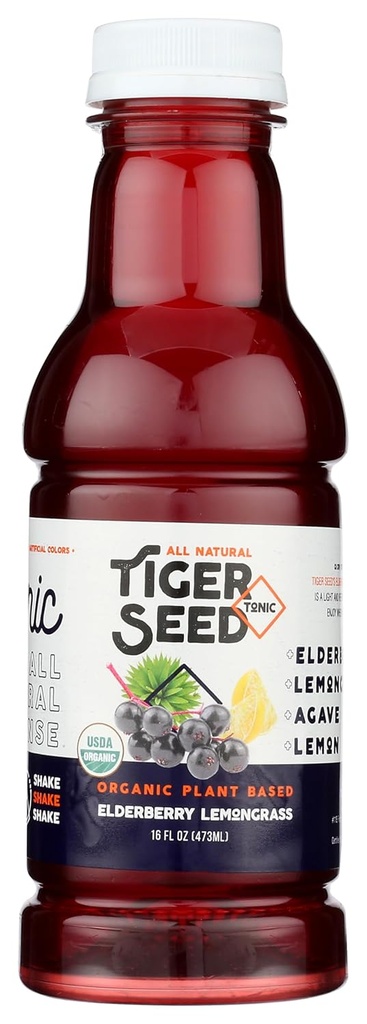 Elderberry Lemongrass - 호랑이 씨앗 - 식물 기반 해수 및 면역 지원 - 16 FL OZ 병 (9 팩) 유기, Vegan, Kosher, 저수지