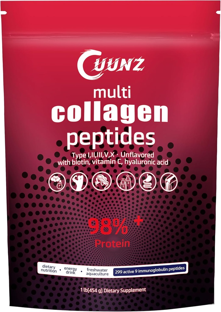 Multi Collagen Protein Powder - Tipe I, II, III, V, X with Biotin, Hyaluronic Acid, Vitamin C - Unflagranted Collagen Peptides Suplemen (Multi Collagen Peptides 1lb)