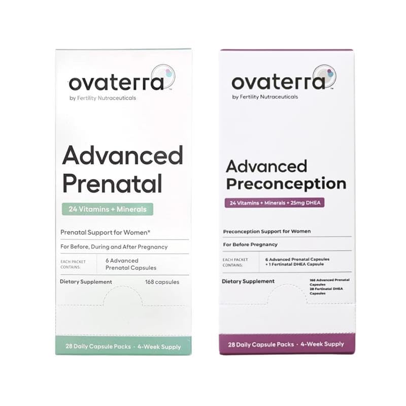 Ovaterra Advanced Prenatal & Preconception Multivitamin Bundle for Women with DHEA 25mg, Choline 550 mg, Folate (Methylfolate) 1,010 mcg, Omega-3 DHA, EPA, Chelated Iron 364 Capsules - 28 Day Supply