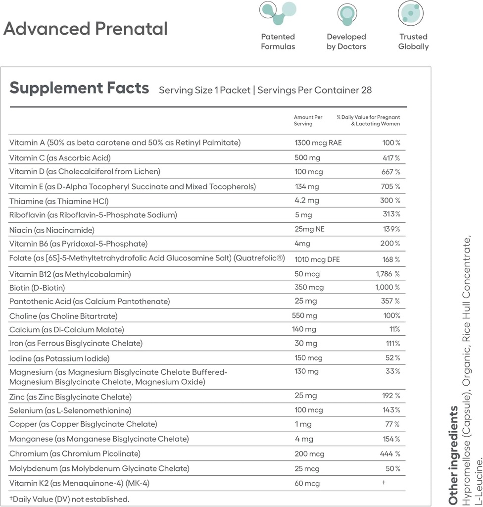 Ovaterra Advanced Prenatal ' Preconception Multivitamin Bundle for Women with DHEA 25mg, Choline 550 mg, Folate (Methylfolate) 010 mcg, Omega-3 DHA, EPA, Chelated Iron 364 Capsules - 28 Day Supply